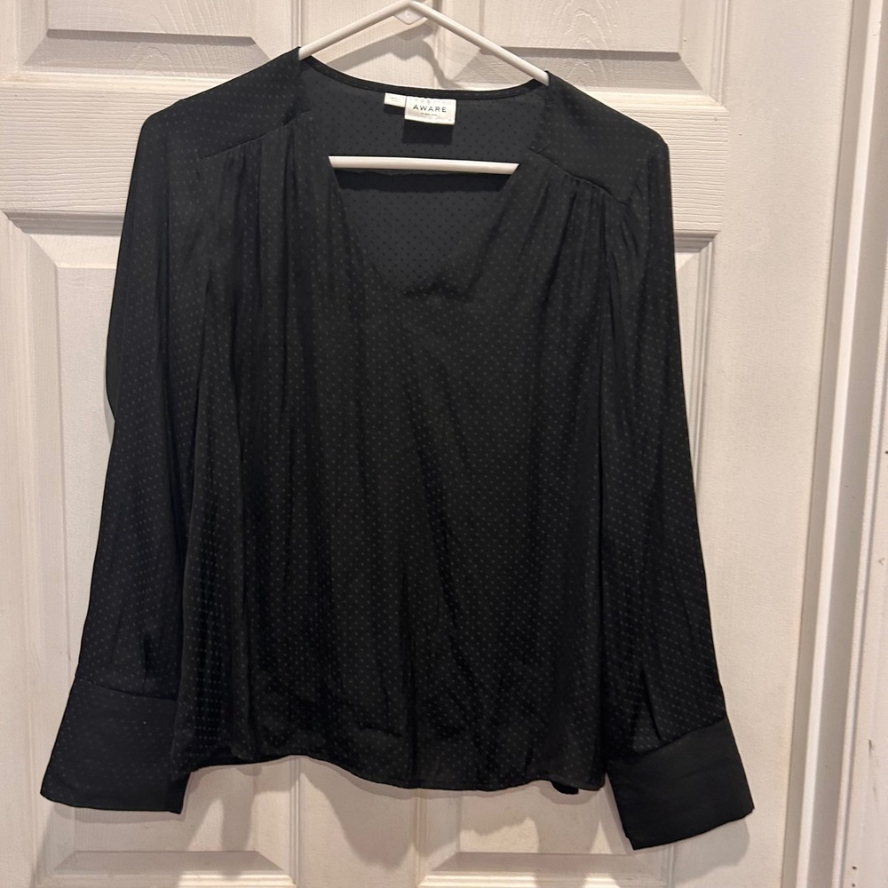 AWARE by Vero Moda Womens Black Long Sleeve Blouse Top‎ Polka Dot Medium